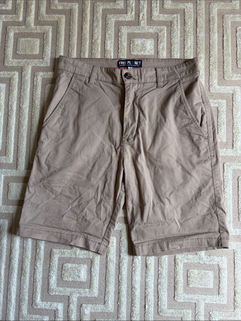 Free Planet Men's Khaki Flat-Front Casual Shorts